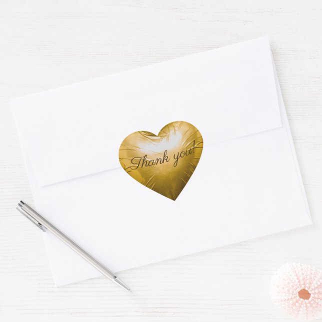 3D Gold Heart Wrap Thank You Sticker (Envelope)