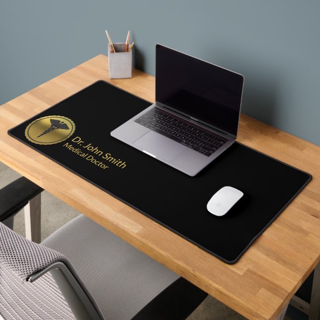 3D Gold Medical Caduceus Professional Emblem Desk Mat (Office 2)