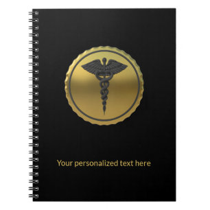 3D Gold Professional Medical Caduceus Emblem Notebook