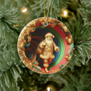 3d Gold Santa Clause Ceramic Ornament