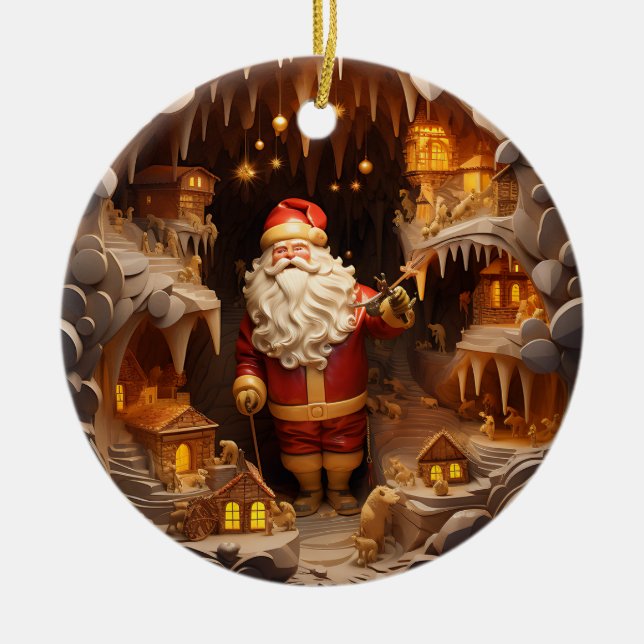 3d Gold Santa Clause Ceramic Ornament (Front)