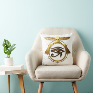 3D Golden Eye of Horus Winged Sun Disc Pyramids Cushion