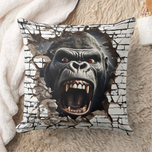 3D Gorilla Wall Break Art – Realistic Safari Cushion