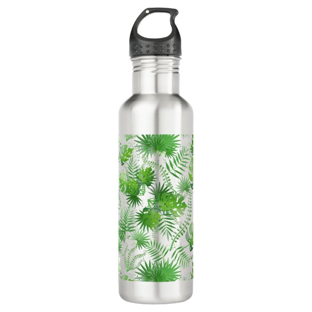 3D Green Leaves Pattern 01A Blue BG 710 Ml Water Bottle (Front)