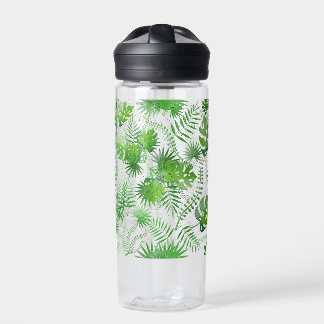 3D Green Leaves Pattern 01A Blue BG Water Bottle (Front)