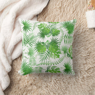 3D Green Leaves Pattern 01A White BG Cushion