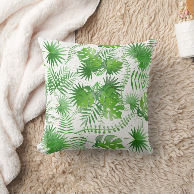 3D Green Leaves Pattern 01A White BG Cushion (Blanket)