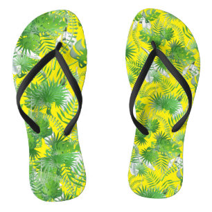 3D Green Leaves Pattern 01x4 B Yellow BG Thongs