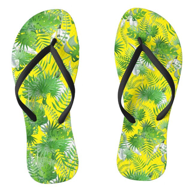 3D Green Leaves Pattern 01x4 B Yellow BG Thongs (Footbed)