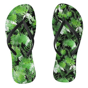 3D Green Leaves Pattern 01x4 Black BG Thongs