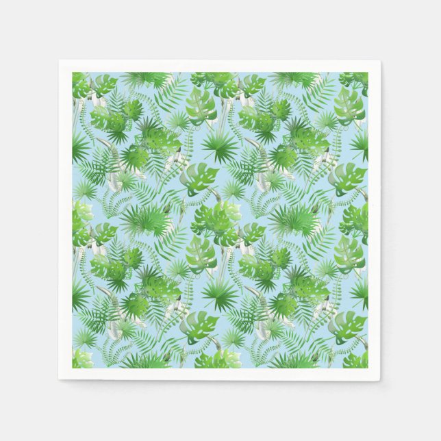 3D Green Leaves Pattern 01x4 LBlue BG Napkin (Front)