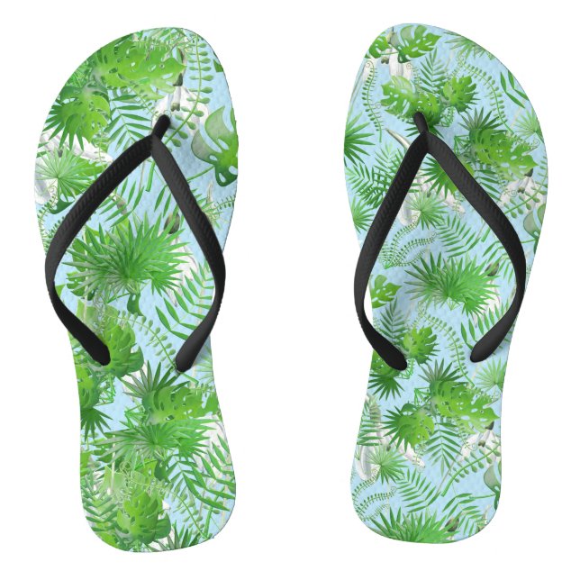 3D Green Leaves Pattern 01x4 LBlue BG Thongs (Footbed)