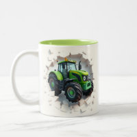 3d green tractor wrap mug, 3d tractor design mug