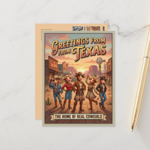  3D Greetings from Texas Cowgirls Travel Postcard