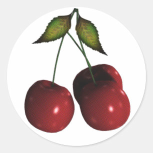 3D Halftone Cherries Classic Round Sticker