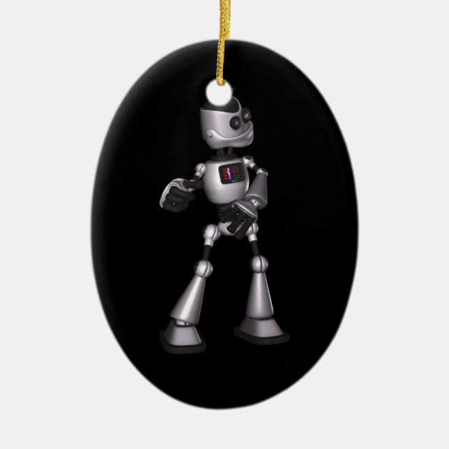 ♪♫♪ 3D Halftone Sci-Fi Robot Guy Dancing Ceramic Tree Decoration (Front)