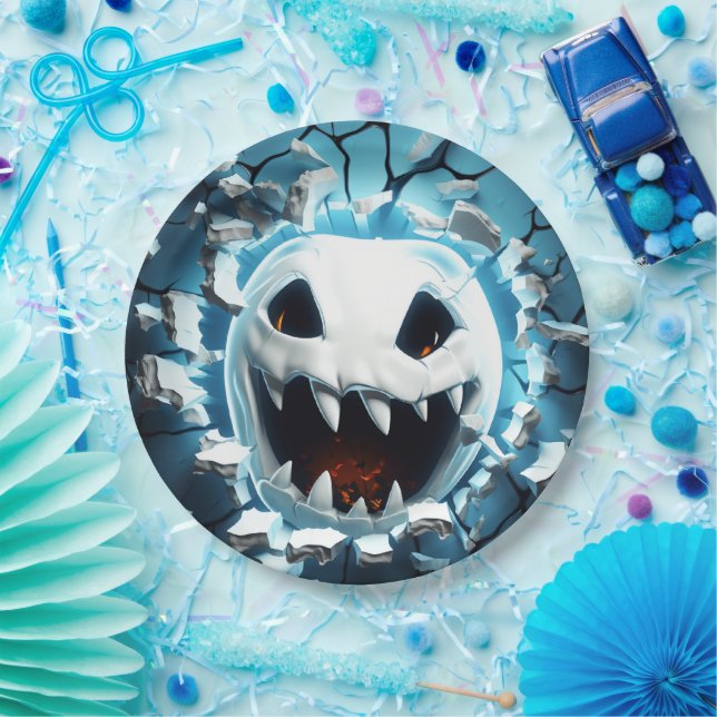 3D Halloween Ghost Cracked Hole Paper Plate (Party)
