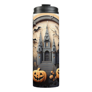 3d Halloween Pumpkin Haunted house Thermal Tumbler