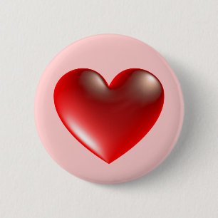3d Heart / Glass 6 Cm Round Badge
