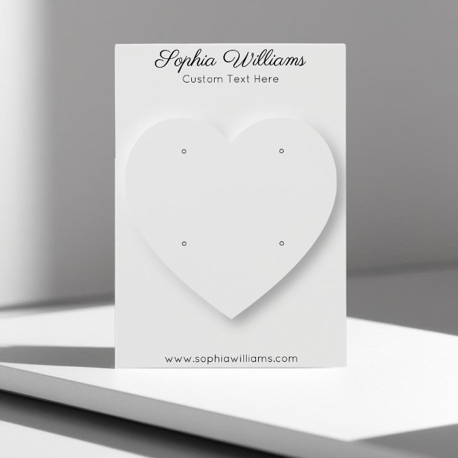 3D heart minimalist 2 pair studs display card (earring studs double display card, vertical mighty 3,2x2,5 inch. white shadow heart design)