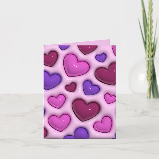 3D Heart Pattern – Pink Romantic Greeting Card (Front)