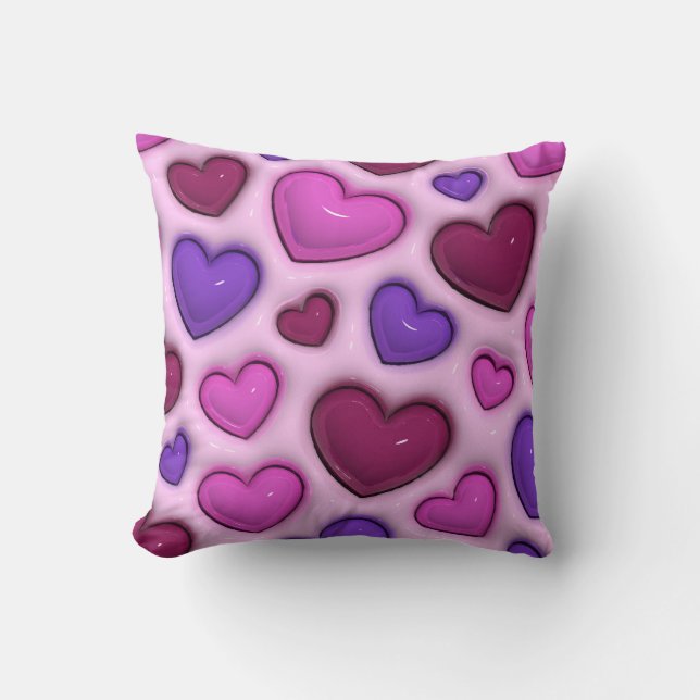 3D Heart Pattern - Pink Romantic Home Decor Cushion (Front)