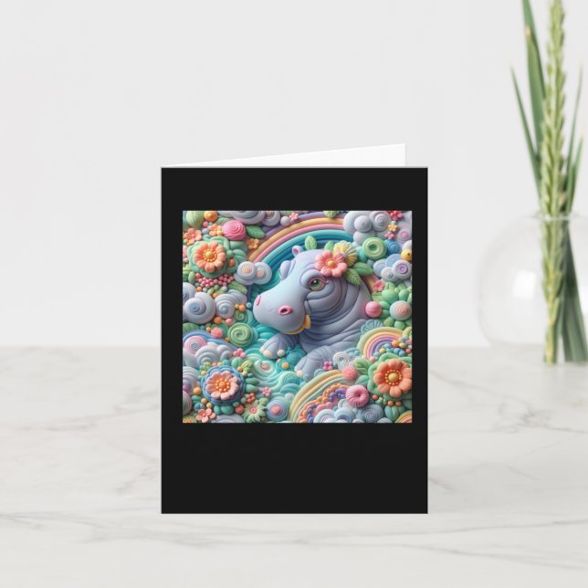 3d Hippopotamus Sticker1  Card (Front)