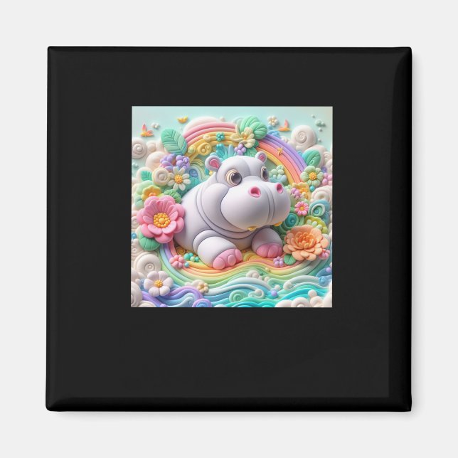 3d Hippopotamus Sticker  Magnet (Front)