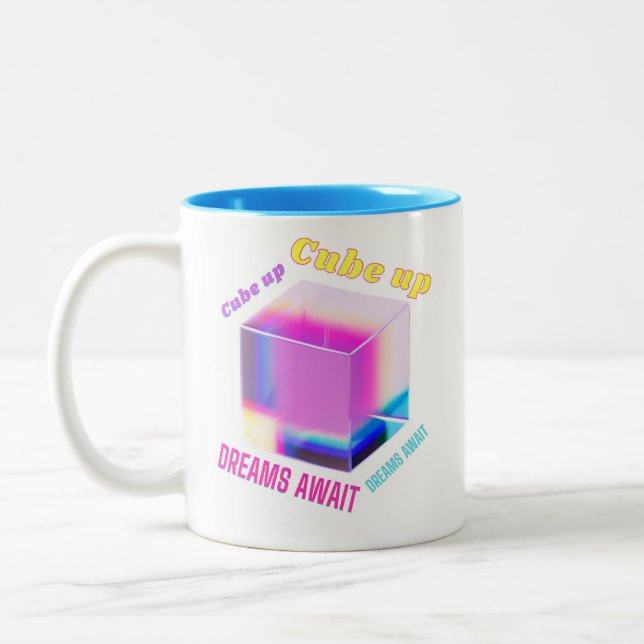 3D Holographic Glass Cube  Two-Tone Coffee Mug (Left)