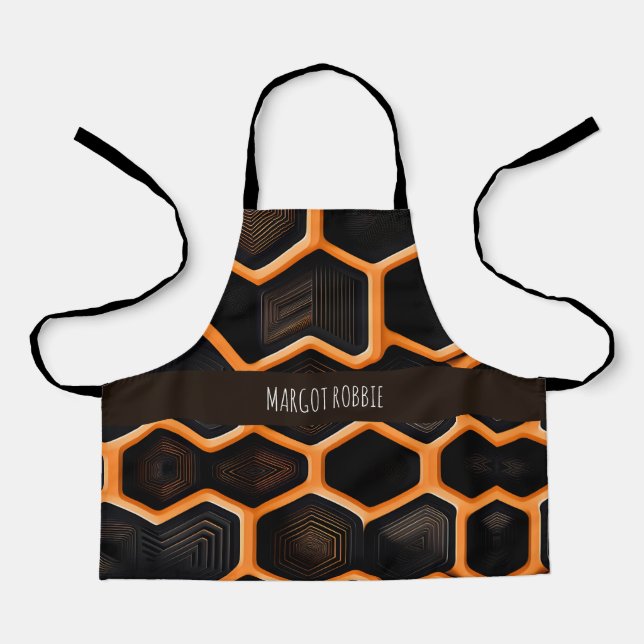 3D honeycombs Orange Geometric Pattern Apron (Front)