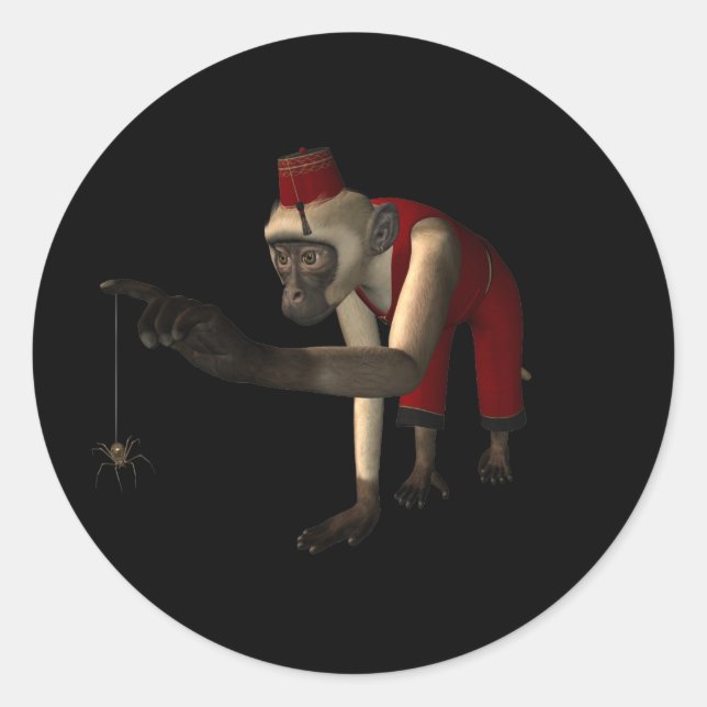 3D Hurdy-Gurdy Monkey & Spider - Colour Classic Round Sticker (Front)