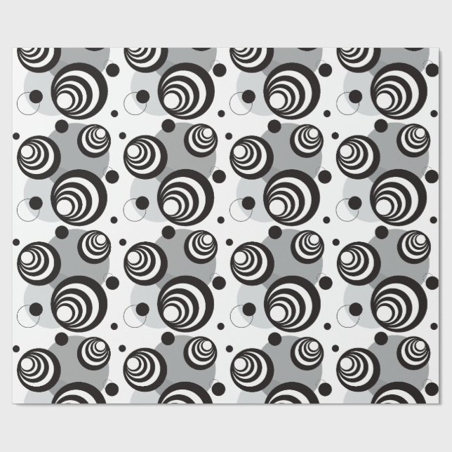 3D Illusion Black and White Bold Geometric Circles Wrapping Paper (Flat)