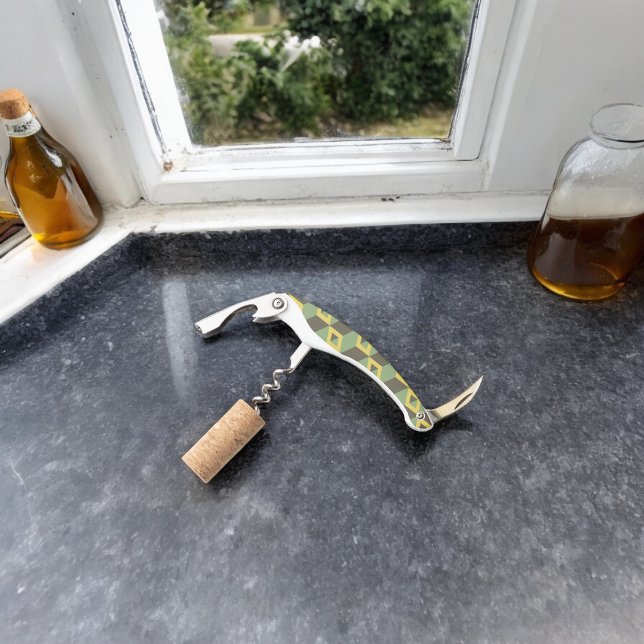 3D Illusion Squares Pattern Corkscrew (Corkscrew Bottle Opener)