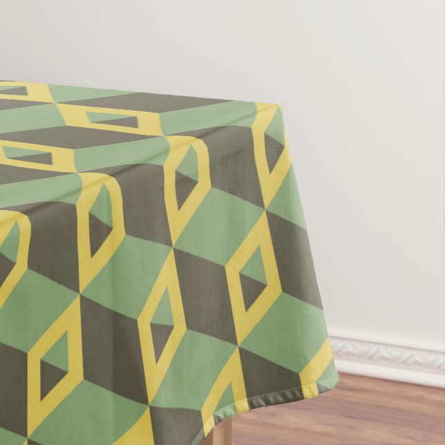 3D Illusion Squares Pattern Tablecloth (In Situ)
