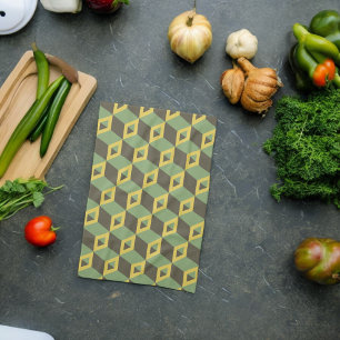 3D Illusion Squares Pattern Tea Towel