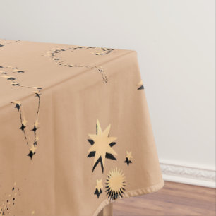 3D illusion stars constellations moons tan beige Tablecloth