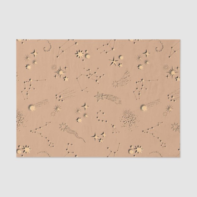 3D illusion stars constellations moons tan beige Tissue Paper (Front)