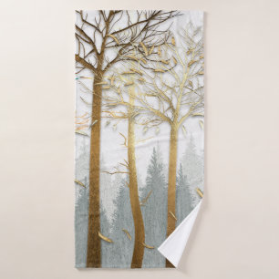 3d illustration, grey and gold contours of trees, bath towel
