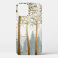 3d illustration, grey and gold contours of trees,