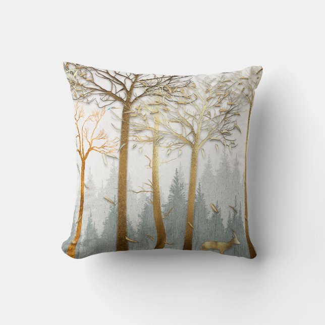 3d illustration, grey and gold contours of trees,  cushion (Front)