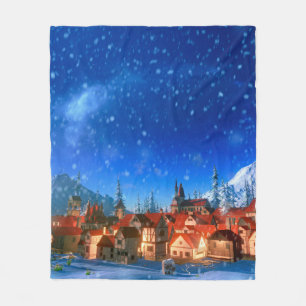 3d illustration of small alpine village at dawn. S Fleece Blanket