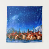 3d illustration of small alpine village at dawn. S