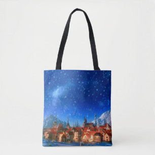 3d illustration of small alpine village at dawn. S Tote Bag