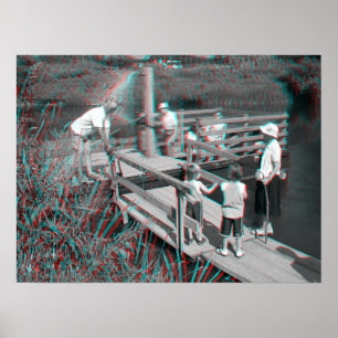 3D Image. Hampton Lode Ferry, Shropshire, England Poster
