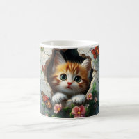 3D image of a cute little kitten peeking out