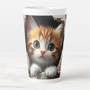 3D image of a cute little kitten peeking out Latte Mug
