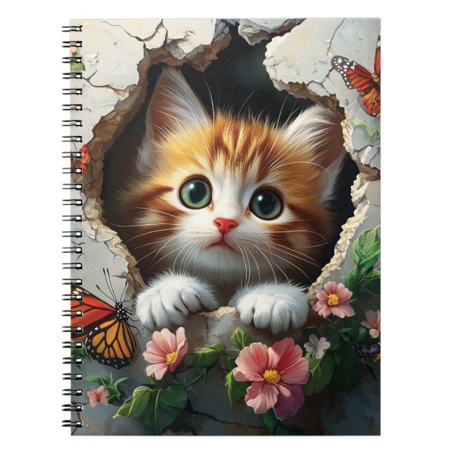 3D image of a cute little kitten peeking out  Notebook (Front)