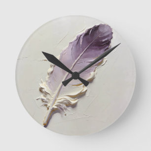 3D Impasto Texture Purple Feather Elegant Minimal Round Clock