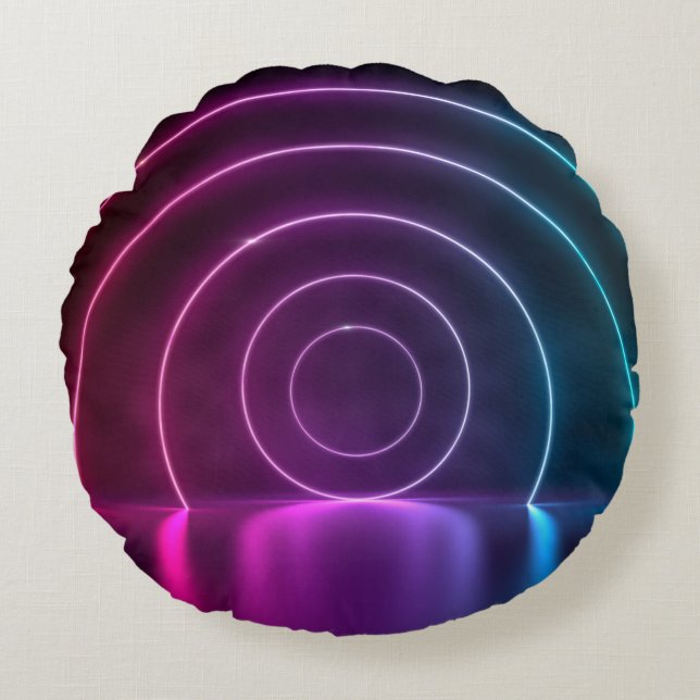 3d ing of ultraviolet circle portal glowing lines  round cushion (Front)