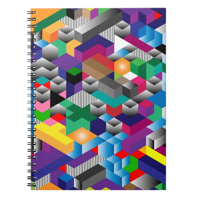 3D Isometric Cubes, Geometric Seamless. Notebook (Front)